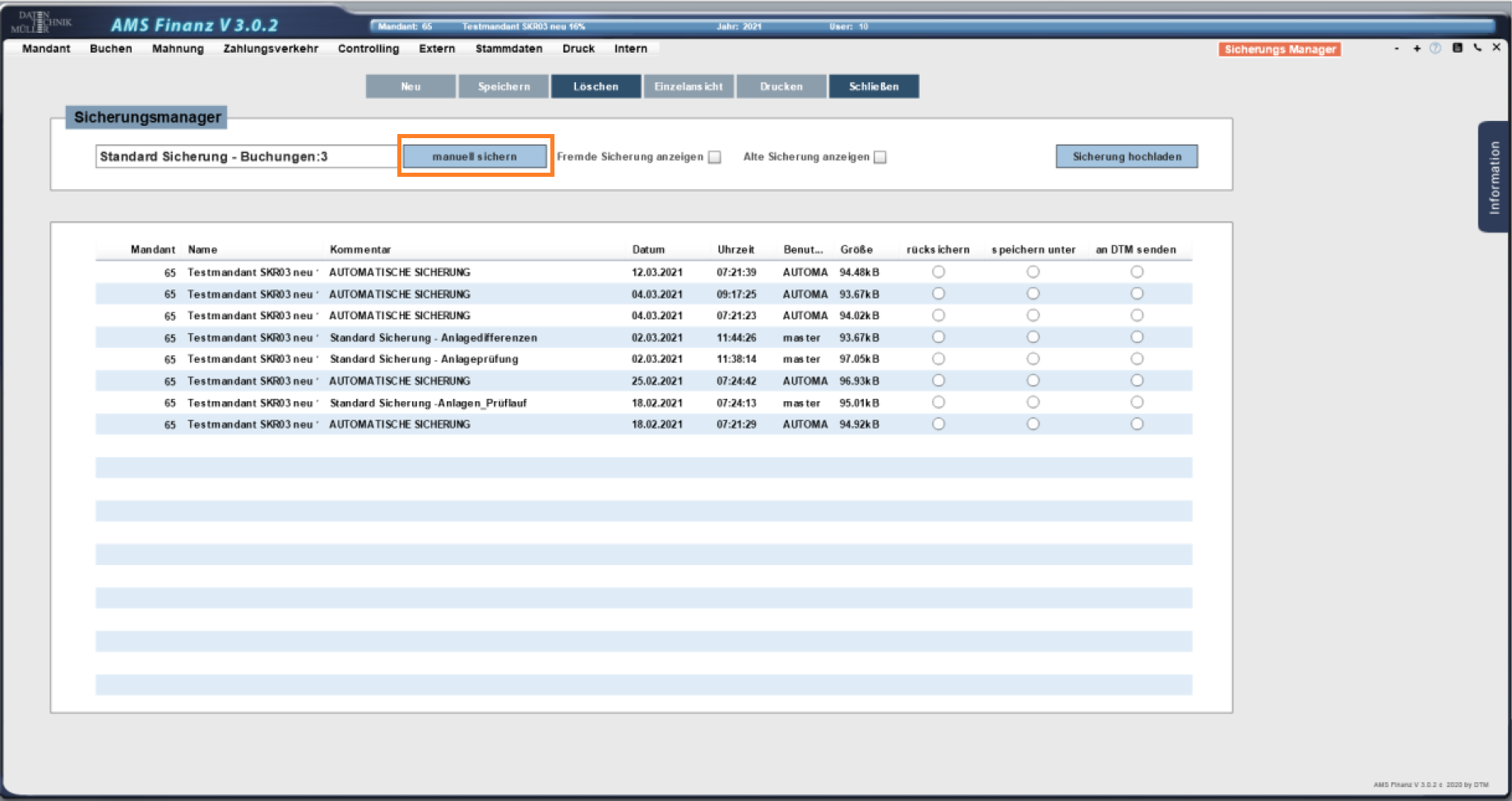 Mandant Sicherungsmanager