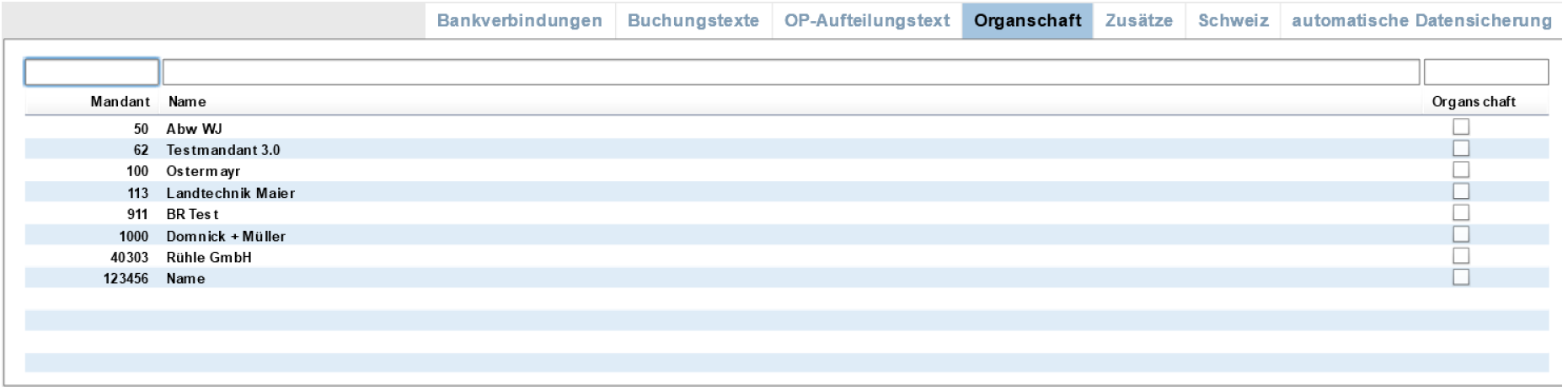 Mandant bearbeiten Organschaft