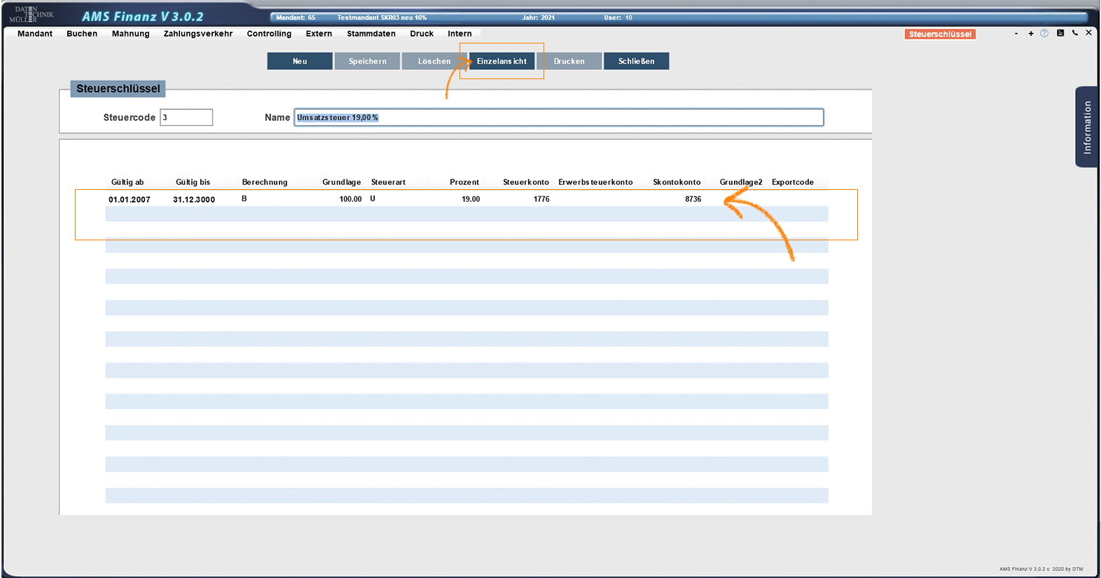 AnwahlSteuercodezurEinzelansicht