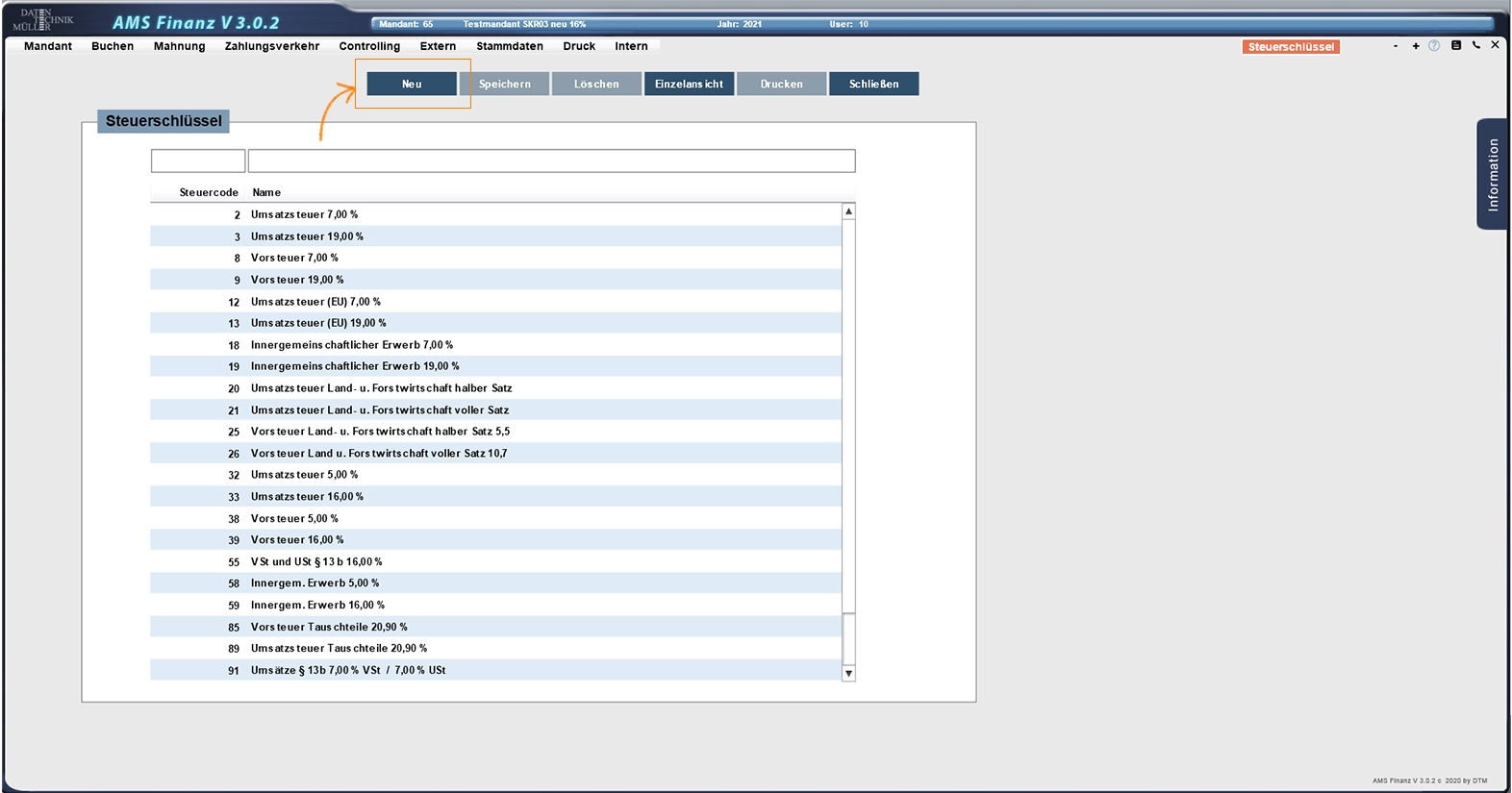 NeuanlageSteuerschlüssel