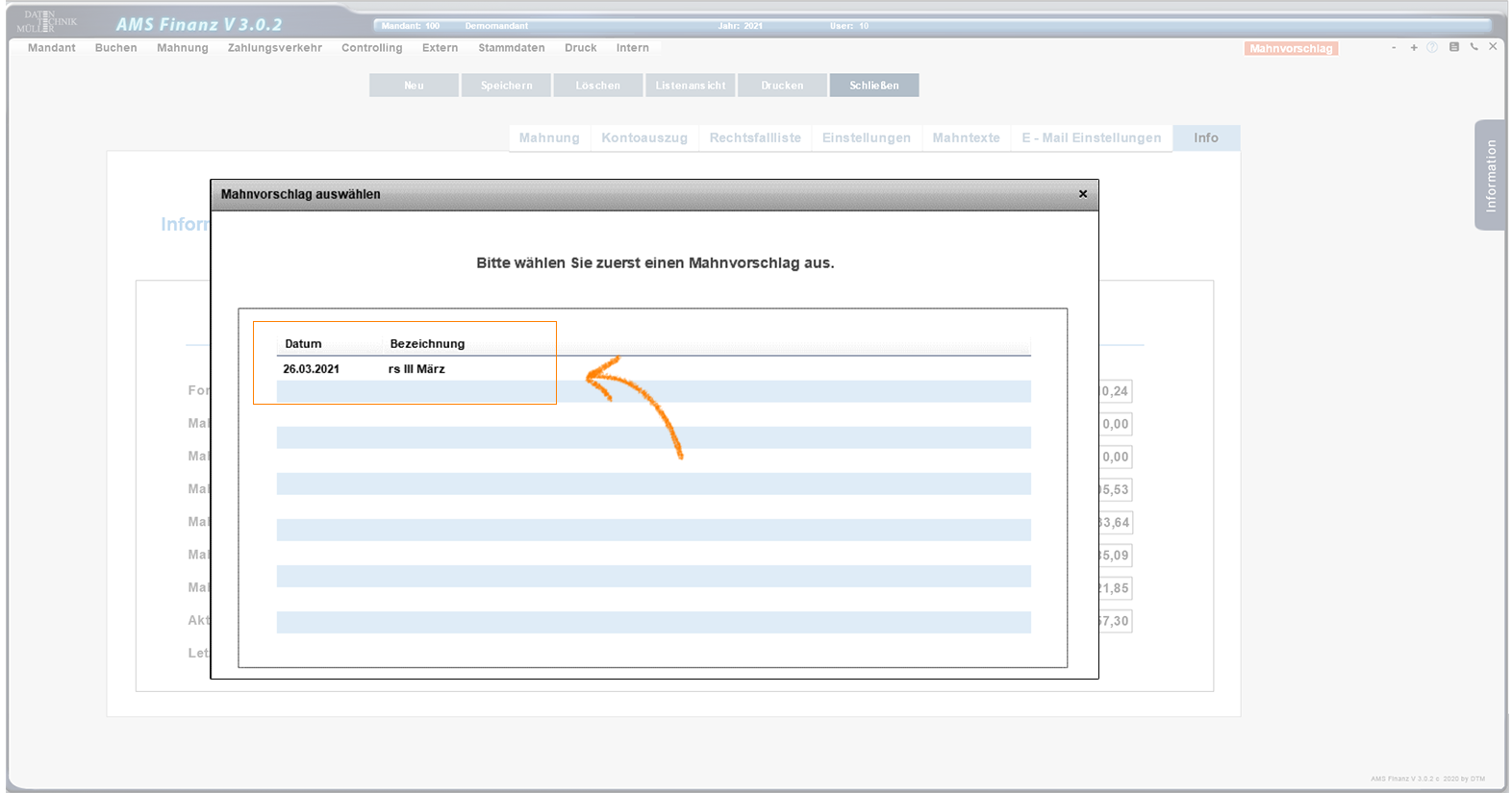 Mahnvorschlag-auswählen