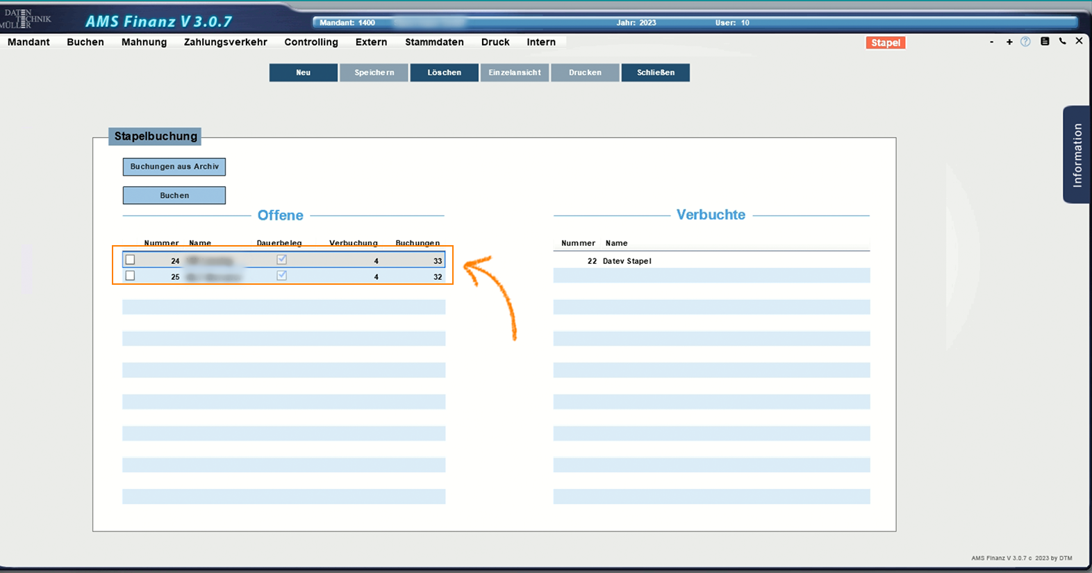 Buchn-Stapelbuchung-Stapel-Auswahl