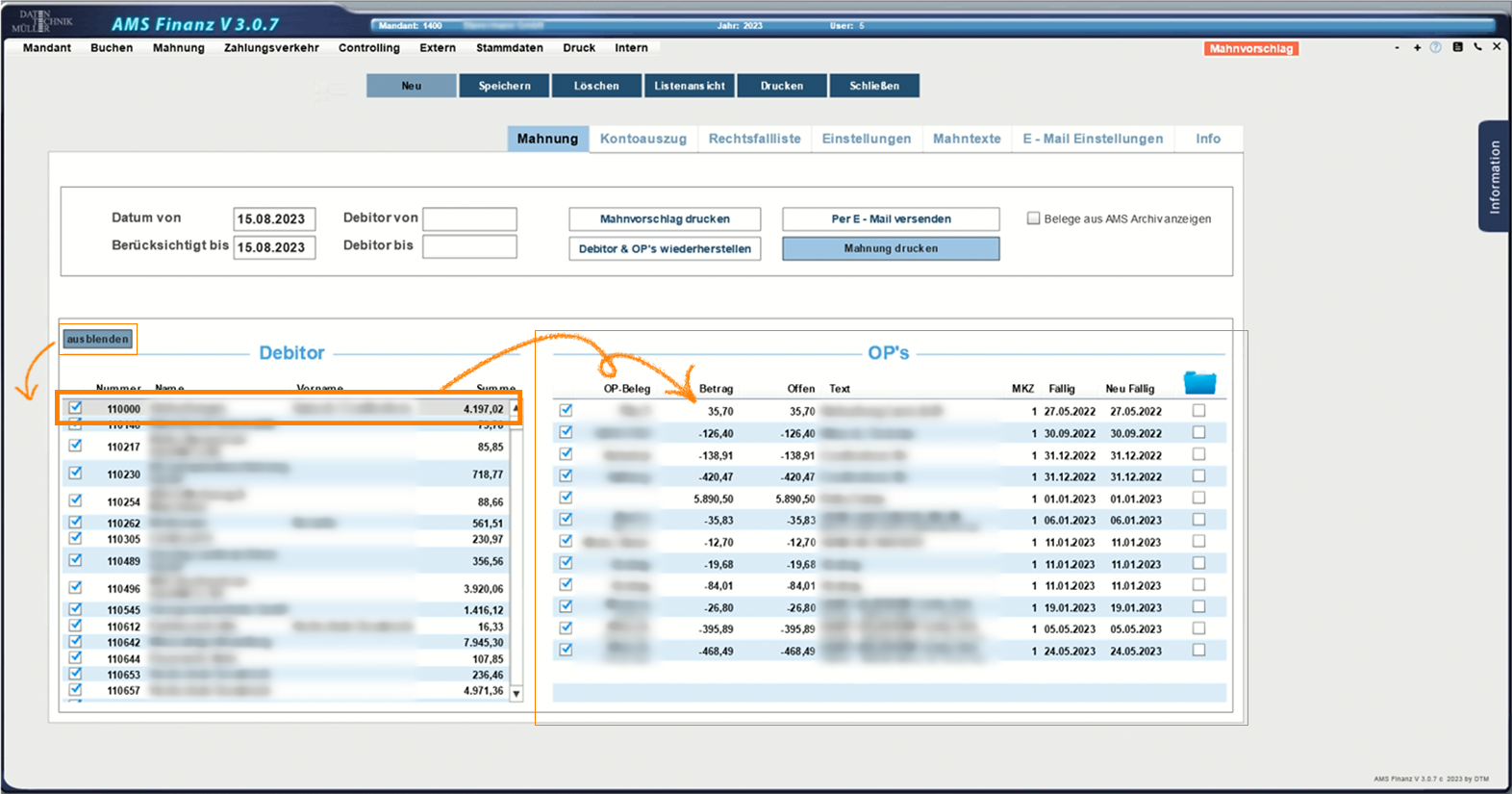 Mahnvorschla_AuswahlDebitor-und-seiner-OP