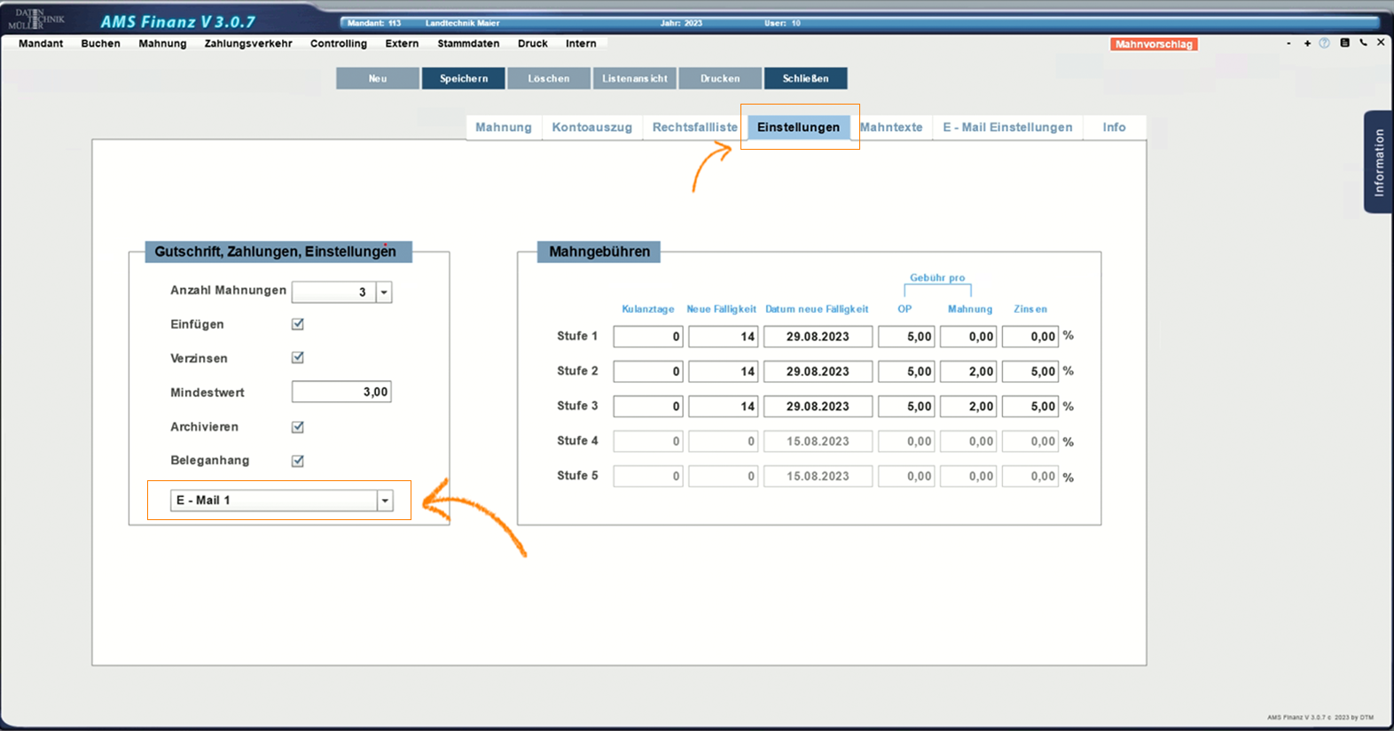 Mahnvorschlag_Einstellungen-E-Mail