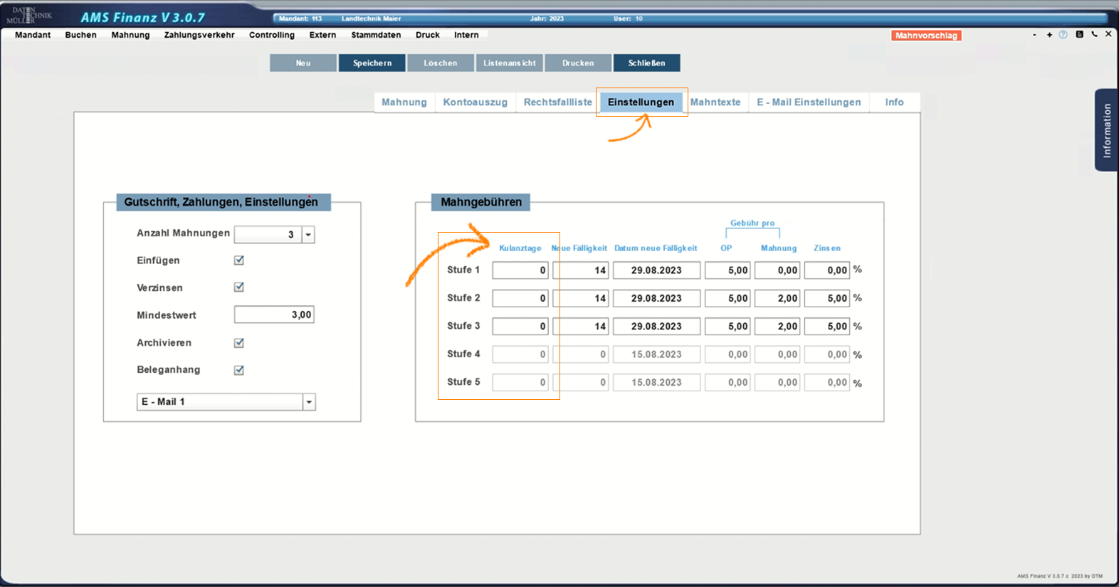 Mahnvorschlag_Einstellungen-Kulanztage